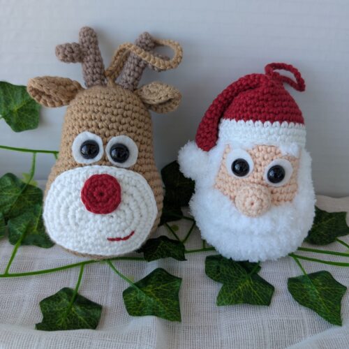 Set globulețe - Moș Crăciun și Rudolf - produs handmade Crosetiq