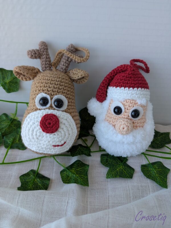 Set globulețe - Moș Crăciun și Rudolf Set globulețe - Moș Crăciun și Rudolf - produs handmade Crosetiq