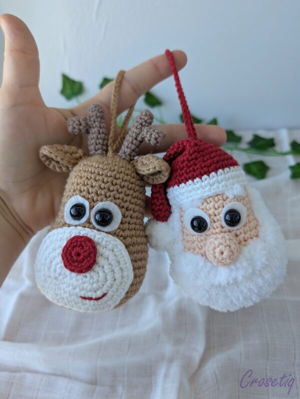 Set globulețe - Moș Crăciun și Rudolf Set globulețe - Moș Crăciun și Rudolf - produs handmade Crosetiq