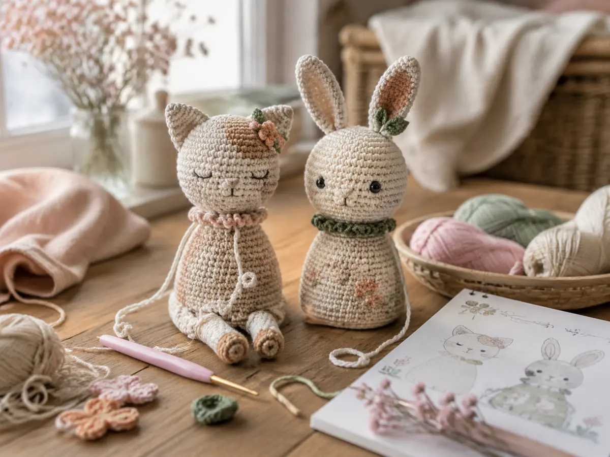 Două jucării croșetate handmade realizate în modele diferite